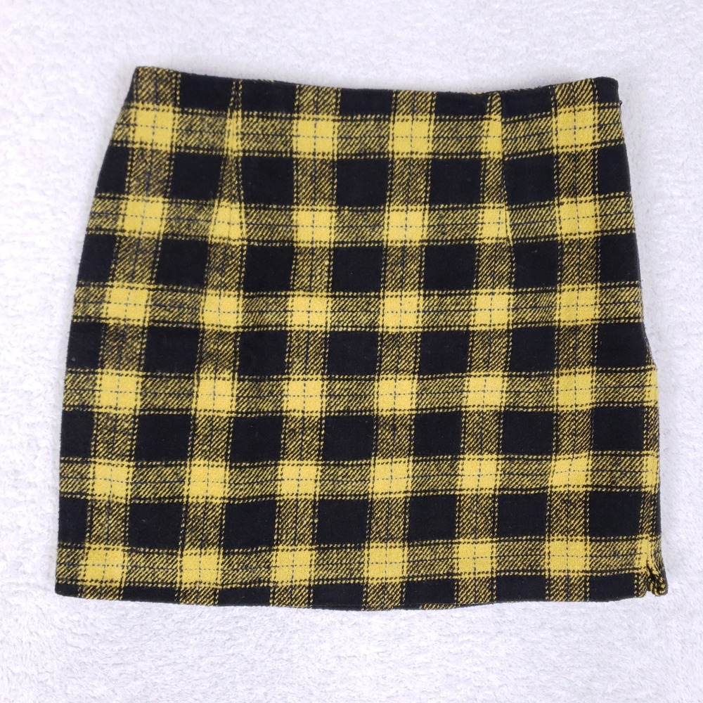 Forever 21 Skirt Womens S Yellow Black Plaid Mini Schoolgirl Grunge Aesthetic